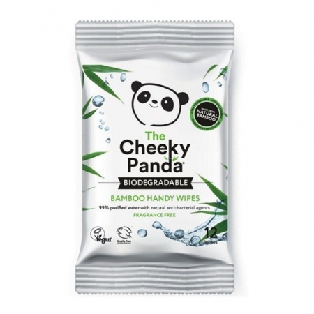 THE CHEEKY PANDA Handy Wipes Nawilżane chusteczki bambusowe dla dzieci MINI 12 sztuki - 99% woda, 1% wyciąg z aloesu i owoców